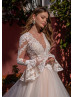 Bell Sleeves Beaded Lace Tulle Peplum Wedding Dress